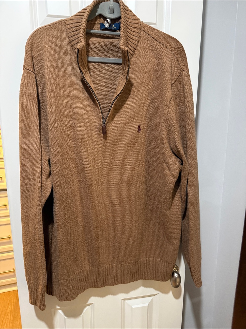 Polo by Ralph Lauren Men’s Camel/Brown Half‑Zip Sweater